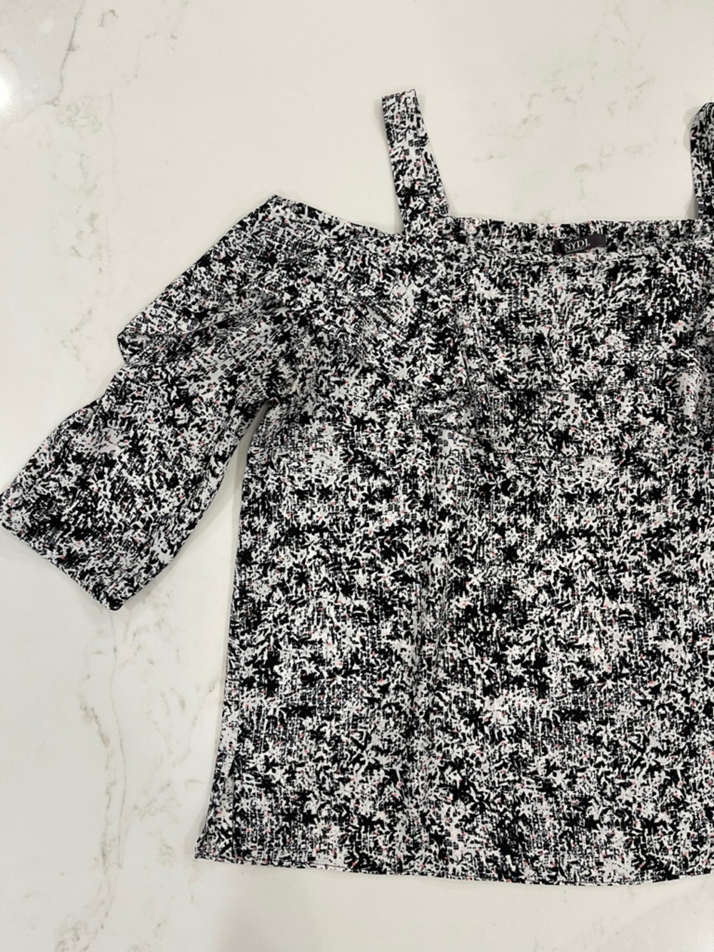NYDJ Black, White, & Pink Cap Sleeve Blouse